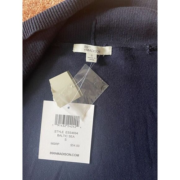 89Th + Madison Women’s S Cardigan Open Front 3/4 Sleeves Blue New With Tag - Picture 4 of 6